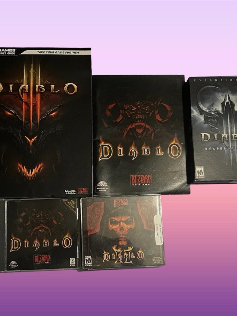 Diablo Trilogy 1-3 PC Game & Guide Manual Lot Bundle Blizzad BradyGames